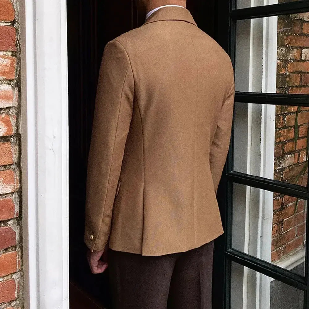 Blazer Masculino Transpassado Borenzi BZ062 com abotoamento duplo, em Ecomicrofibra Easeleaf 01, perfeito para eventos especiais.