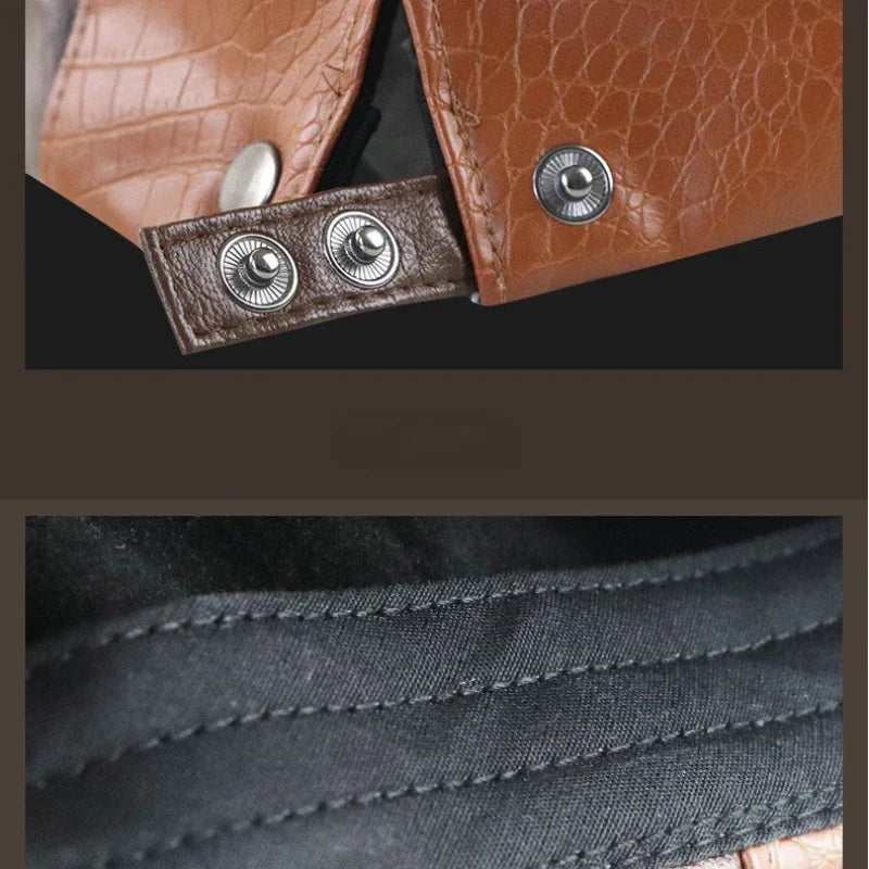 Boina Masculina de Couro Vintage Borenzi BZ273 com design refinado, confeccionada em couro premium, cores preta, marrom claro e marrom escuro.