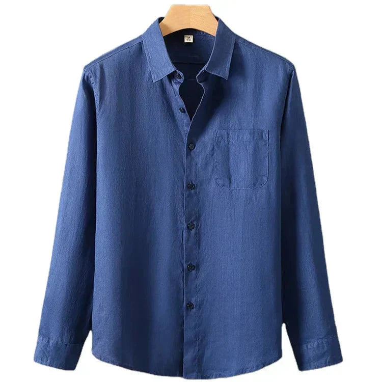 Camisa de Linho Masculina Borenzi BZ792 feita em linho nobre, respirável e sofisticada, com caimento impecável e estilo clássico para eventos elegantes.