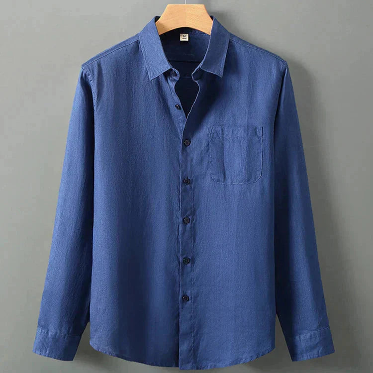 Camisa de Linho Masculina Borenzi BZ792 feita em linho nobre, respirável e sofisticada, com caimento impecável e estilo clássico para eventos elegantes.