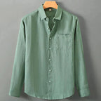 Camisa de Linho Masculina Borenzi BZ792 feita em linho nobre, respirável e sofisticada, com caimento impecável e estilo clássico para eventos elegantes.