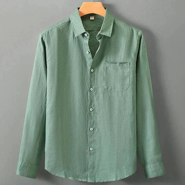 Camisa de Linho Masculina Borenzi BZ792 feita em linho nobre, respirável e sofisticada, com caimento impecável e estilo clássico para eventos elegantes.