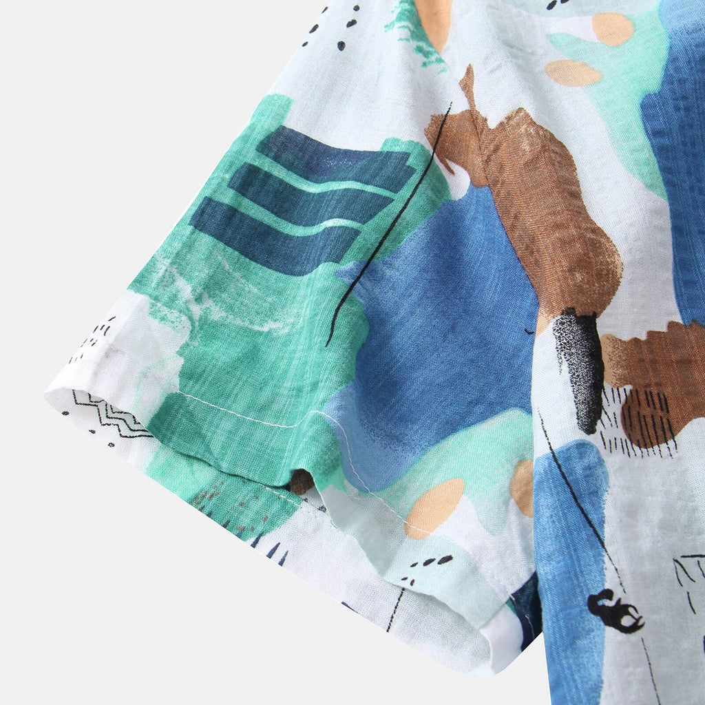 Camisa Manga Curta Borenzi Mirage BZ588 feita em tecido leve, com estampas abstratas modernas e caimento impecável que une frescor, conforto e estilo.