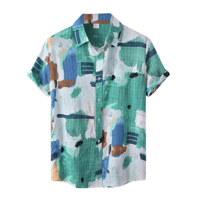Camisa Manga Curta Borenzi Mirage BZ588 feita em tecido leve, com estampas abstratas modernas e caimento impecável que une frescor, conforto e estilo.