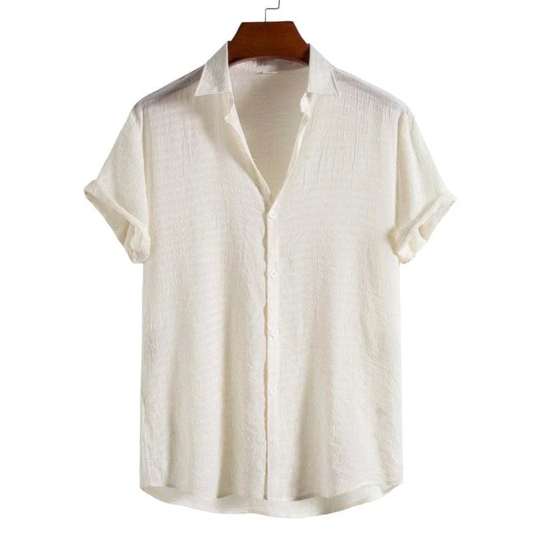 Camisa Manga Curta Borenzi Playa Off White BZ591 em tecido leve, com design sofisticado e caimento impecável para ocasiões casuais e dias ensolarados.