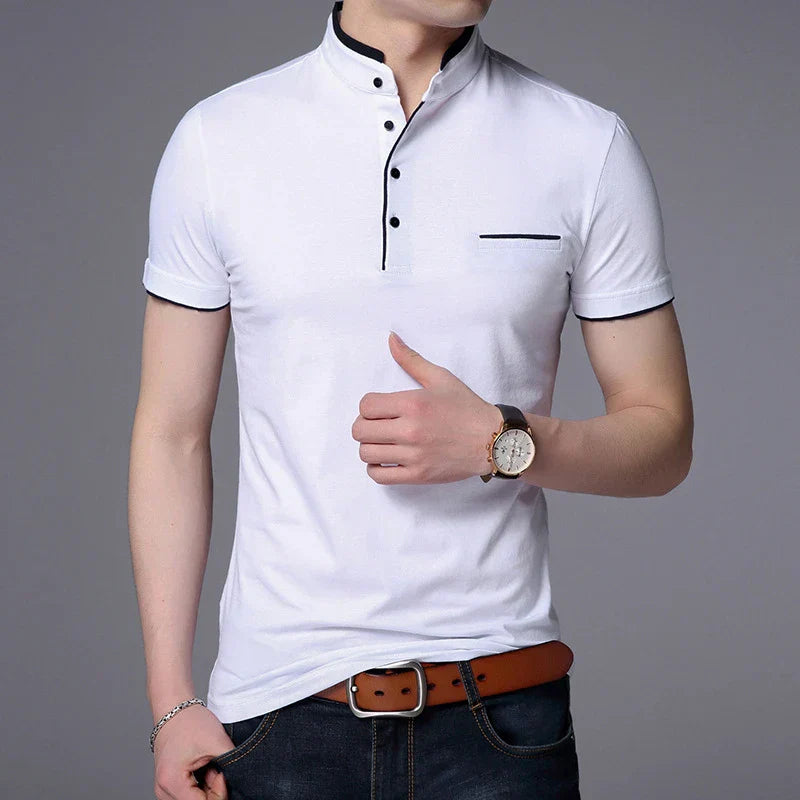 Camisa Polo Masculina Borenzi Beyond BZ079, confeccionada em algodão e poliéster, com toque suave e design versátil para diferentes ocasiões.