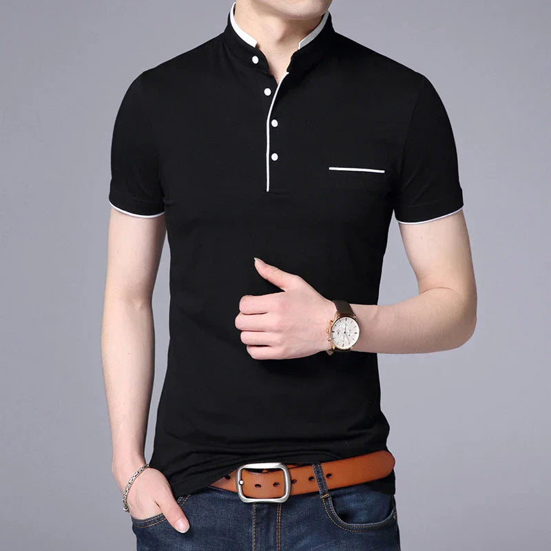 Camisa Polo Masculina Borenzi Beyond BZ079, confeccionada em algodão e poliéster, com toque suave e design versátil para diferentes ocasiões.