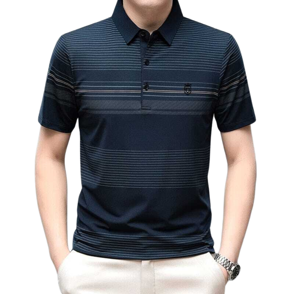 Camisa Polo Masculina Borenzi Coudy BZ077, confeccionada em algodão e poliéster, com design clássico e ideal para looks casuais ou elegantes.