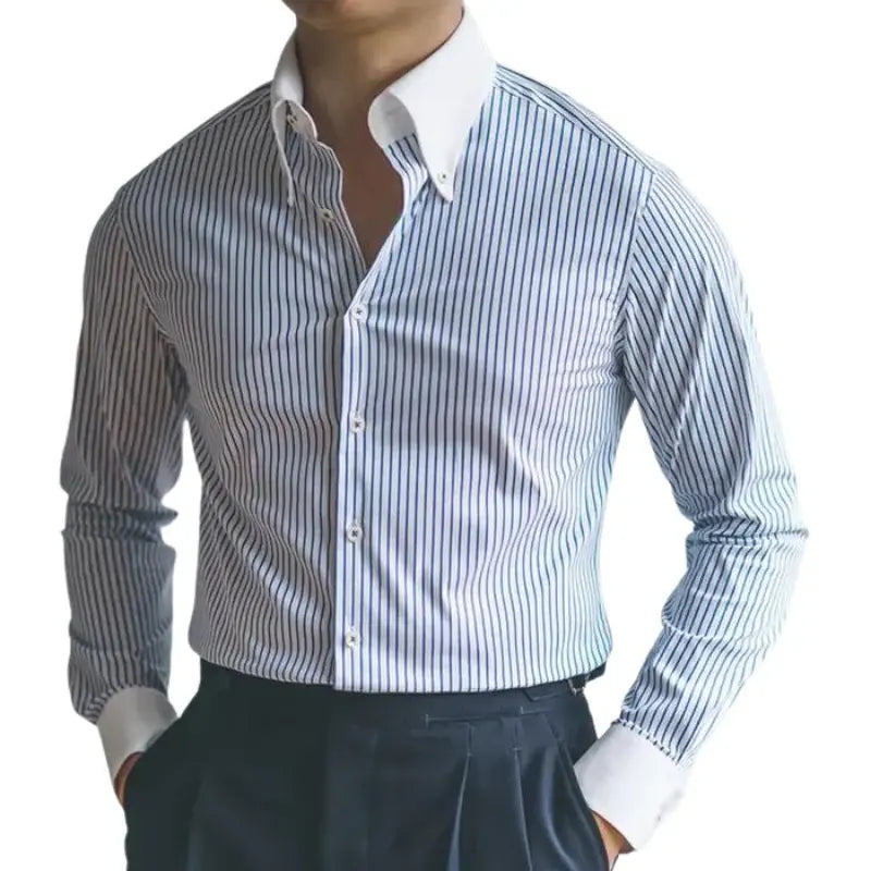 Camisa Social Listrada Borenzi BZ086, slim fit e tecido premium. Elegância, respirabilidade e durabilidade para compromissos profissionais e sociais.