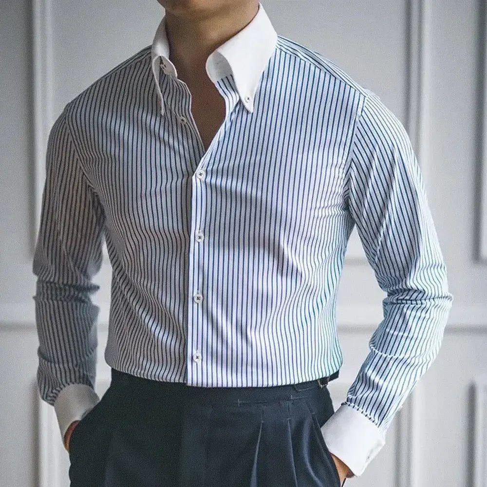 Camisa Social Listrada Borenzi BZ086, slim fit e tecido premium. Elegância, respirabilidade e durabilidade para compromissos profissionais e sociais.